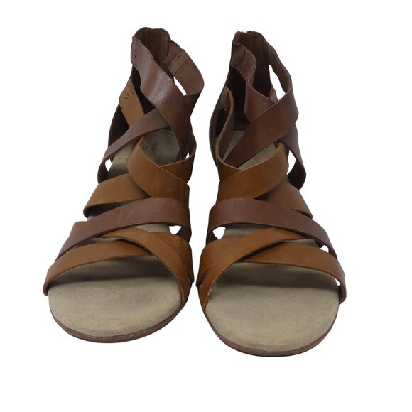 Clarks Valarie Dream Brown Leather Criss Cross Open Toe Heeled Sandals Womens 10 - Picture 6 of 13